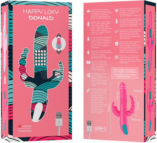 Dream Love Happy Loky Donald Vibrator G-Punkt mit Fernsteuerung dreifache Stimulation 24,5cm Fuchsien