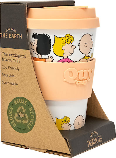 QuyCup Snoopy Cană Bambus cu Capac Multicoloră 400ml 1buc