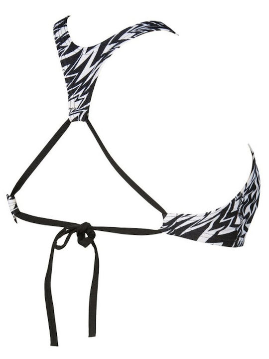 High Neck Bikinioberteil Tierdruck Schwarz