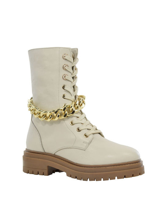 Mexx Leder Damen Knöchelstiefel Off White