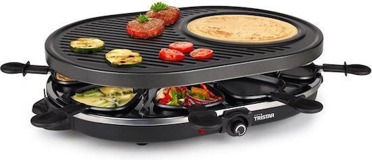 Tristar Tabletop Electric Grill Raclette Smooth and Ribbed Plate 1400W with Adjustable Thermostat 41.5cmx28.5cmcm