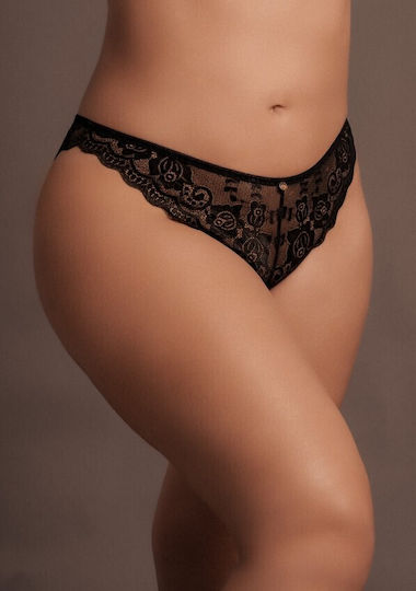 Le Désir Zoe Γυναικείο Sexy Slip Elastic Lace Brief with Back Lacing & Golden Details Black