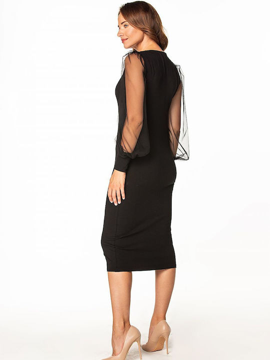 Tessita Midi Evening Dress with Sheer Black