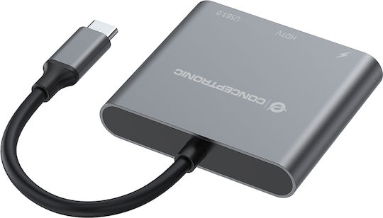Conceptronic Μετατροπέας USB-C male σε HDMI / USB-A / USB-C female Ασημί 1τμχ DONN01G