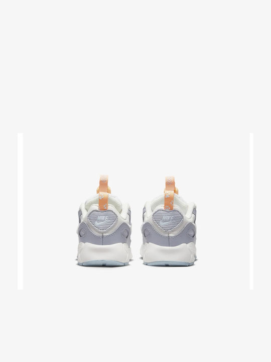 Air Max 90 Kids Sneakers with Laces White / Peach Cream / Wolf Grey / Glacier Blue