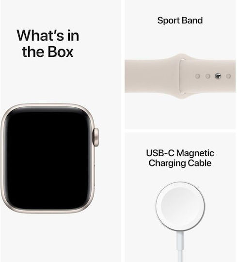 Apple Watch SE 2022 Aluminium 44mm Waterproof with Heart Rate Monitor (Starlight with Starlight Sport Band)