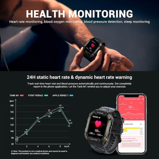 Kospet Tank M1 Waterproof Smartwatch with Heart Rate Monitor (Black)