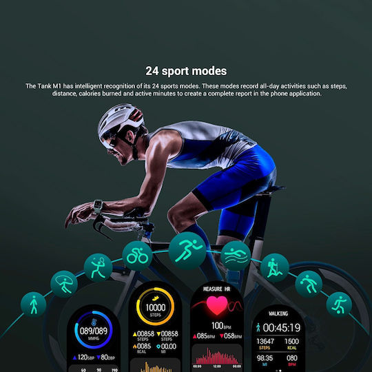 Kospet Tank M1 Waterproof Smartwatch with Heart Rate Monitor (Black)