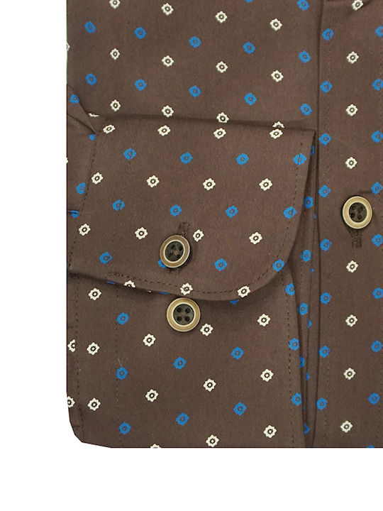 Langärmlig Baumwolle Hemd Polka Dot Braun