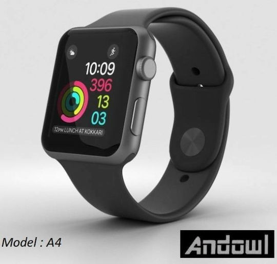 Andowl A4 Smartwatch με SIM και Παλμογράφο (Μαύρο)