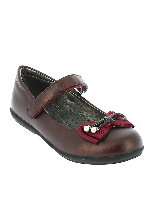 IQ Shoes Balerini copii cu închidere Hoop & Loop din piele sintetică Burgundy