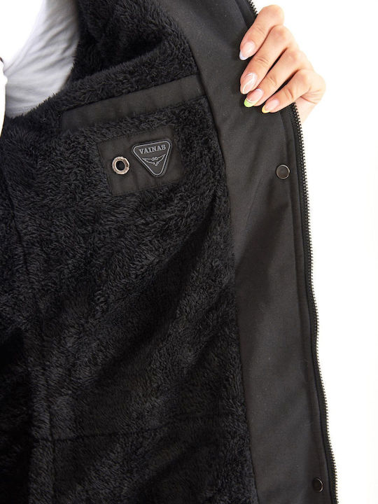 Women's Long Parka Jacket Waterproof and Windproof for Winter with Detachable Hood Black