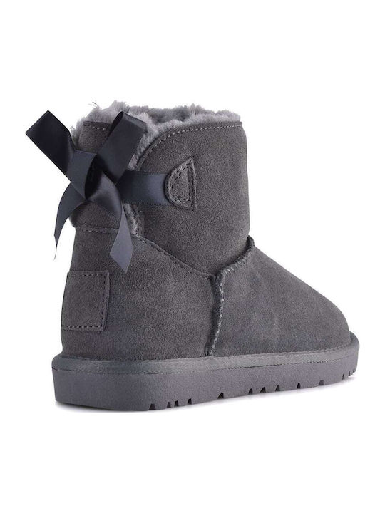 Suede Women's Ankle Boots with Fur Gray
