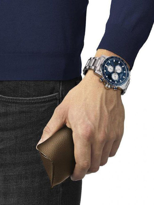 Tissot Supersport Ανδρικό Ρολόι 45mm Χρονογράφος Μπαταρίας με Ασημί Μεταλλικό Μπρασελέ