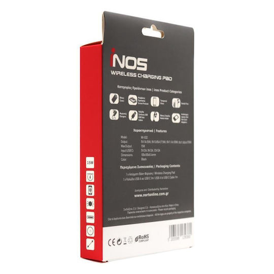 iNOS Kabelloses Ladegerät (Qi Pad) 15W Schwarzs (5205598139360)
