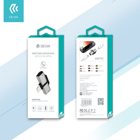 Devia Smart Μετατροπέας Lightning male σε Lightning 2x female Ασημί 1τμχ
