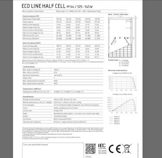 Luxor Eco Line Half Cell Μονοκρυσταλλικό Φωτοβολταϊκό Πάνελ 535W 24V