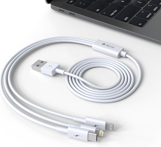 Devia Regular USB to Lightning / Type-C / micro USB Cable Λευκό 1.2m DVCB-329975