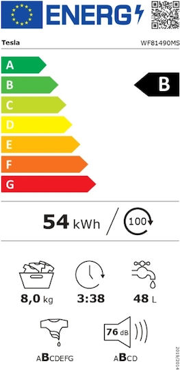 Tesla Πλυντήριο Ρούχων 8kg 1400 Στροφών Γκρι WF81490MS