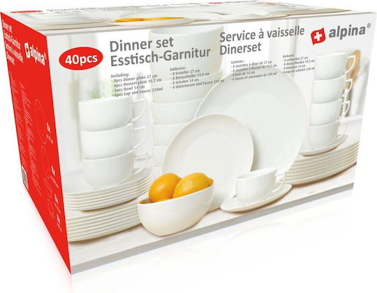 Alpina Appliances Alb Porțelan Set de Vase 40buc