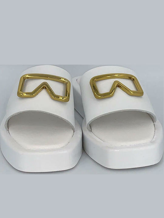 Leder Flache Sandalen für Damen Flatforms in Weiß Farbe