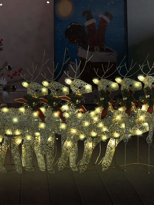 vidaXL Christmas Metal Illuminated Reindeer Figure Gold Electric 6pcs