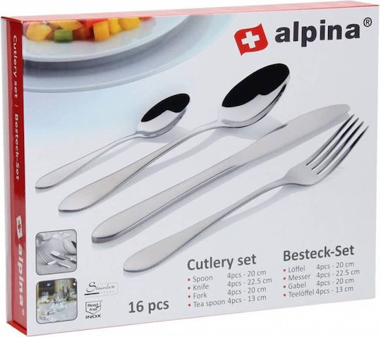 Alpina Appliances Σετ Μαχαιροπίρουνα Ανοξείδωτα Ασημί 16τμχ