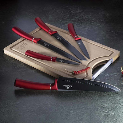 Berlinger Haus Metallic Line Подредба Плот за рязане Дървен with Knives Burgundy Collection 6бр