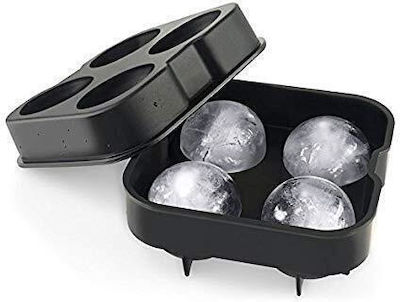 Plastic Ice Cube Tray Sphere 4 Slots with Lid Black KIT095