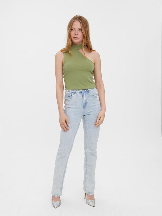 Vero Moda Women's Summer Crop Top with One Shoulder Khaki