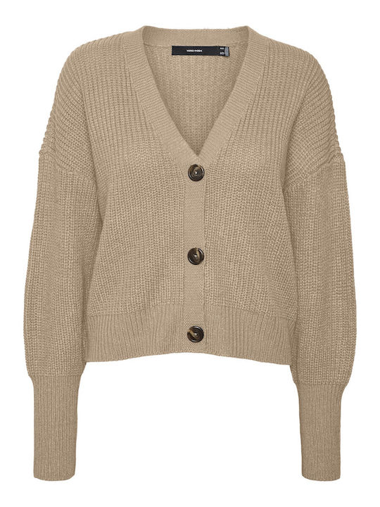 Short Women's Knitted Cardigan with Buttons Brown