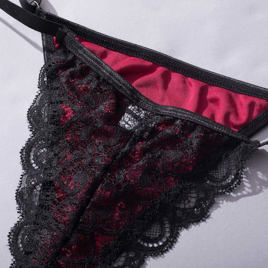 La Lolita Amsterdam Sexy Σετ Εσωρούχων με Δαντέλα & Ζαρτιέρες Μπορντό