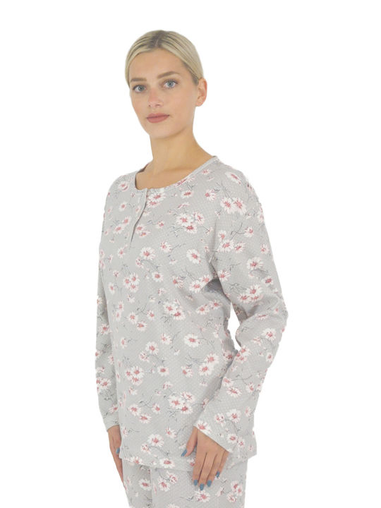 Pijama femeii Plus Dimensiune Plus Dimensiune Polka Daisies Daisies Gri W23