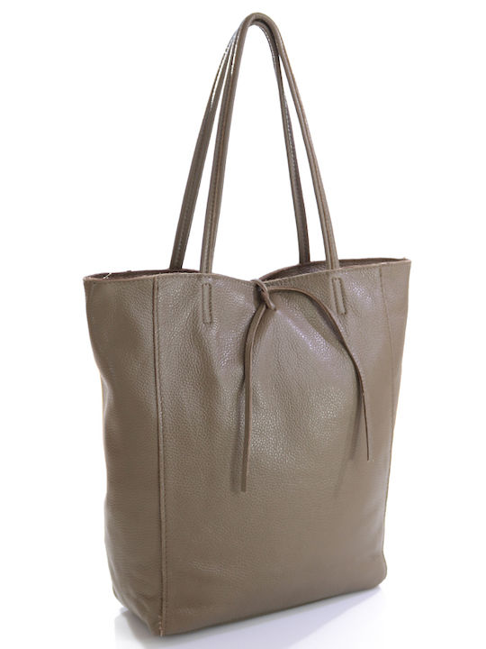 Passaggio Leather Bag Shopper Shoulder Bag Made of Genuine Leather (Italy-Taupe)