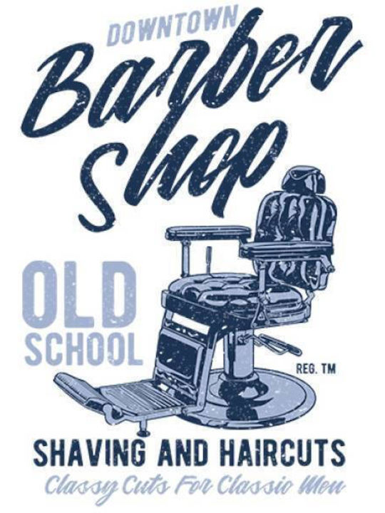 Takeposition Barber Shop T-shirt Bărbătesc cu Mânecă Scurtă Alb