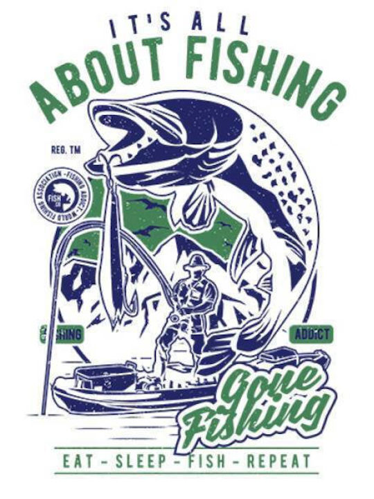 Takeposition All About Fishing T-shirt Bărbătesc cu Mânecă Scurtă Alb