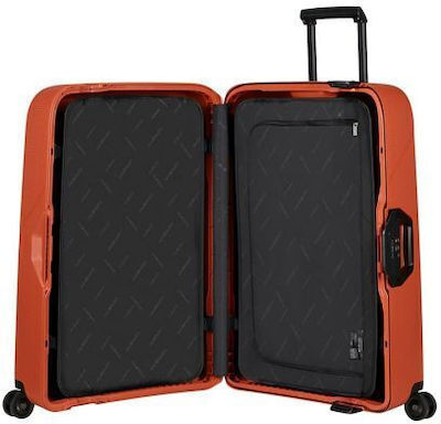 Samsonite Magnum Eco Spinner Large Travel Suitcase Hard Orange with 4 Wheels Height 81cm.