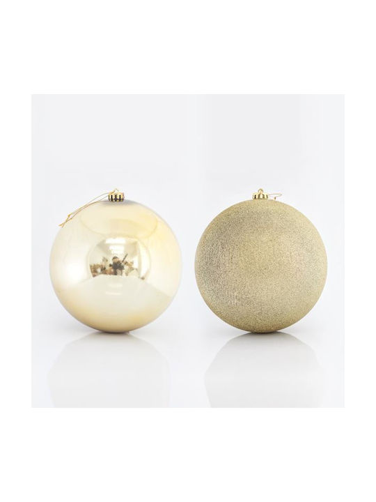 Hanging Ball Ornament Plastic Gold Set 2pcs