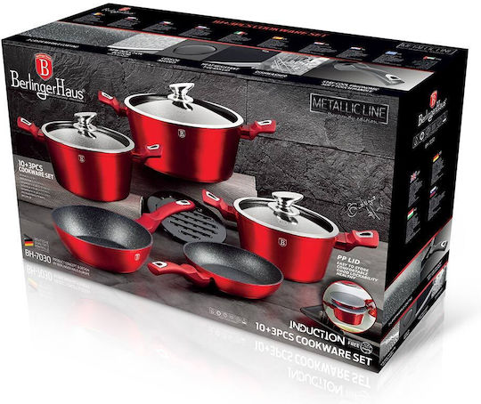 Berlinger Haus Metallic Line Cookware Set from Aluminum Burgundy Collection with Non-stick Interior Coating 5 Pieces