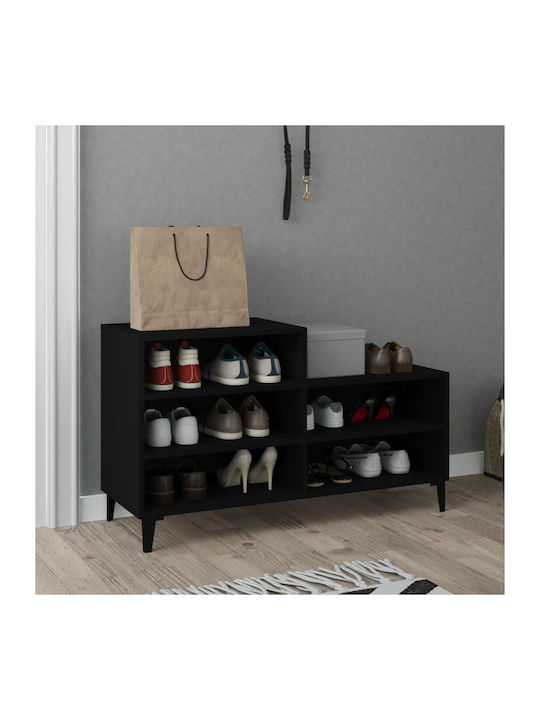 Wooden Shoe Organizer with 3 Shelves Black 102x36x60cm