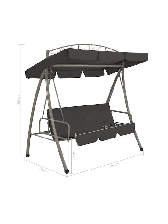 Garten & Veranda Schaukel mit Basis und Kissen 3 Sitze Metallisch Charcoal L198xB120xH205cm