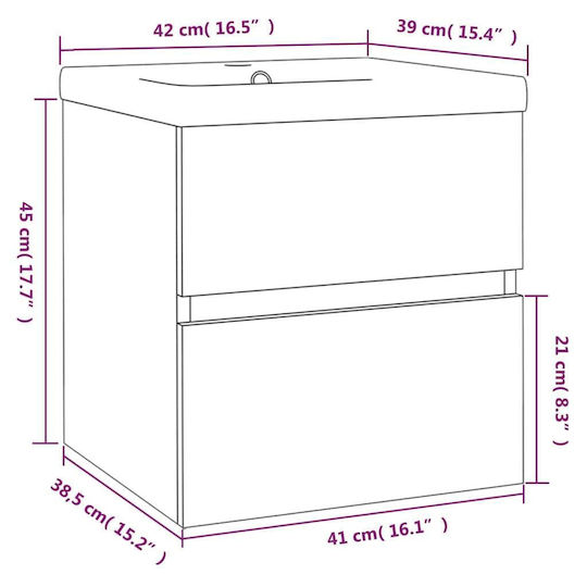 vidaXL Πάγκος με Νιπτήρα Μ41xΒ38.5xΥ45cm Γκρι Sonoma