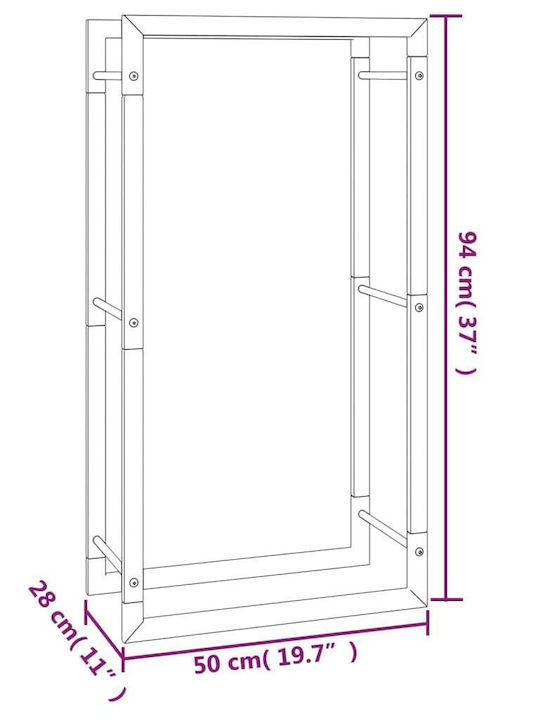 vidaXL Metallic Firewood Shelf 50x28x94cm Black