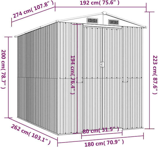 Depozit Metalic De Grădină Galvanizat Antracit Rezistent La Vânt L1.92xl2.74xh2.23m