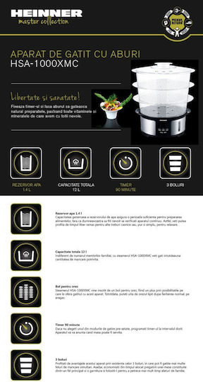 Heinner Food Steamer with 3 Steaming Decks 12lt