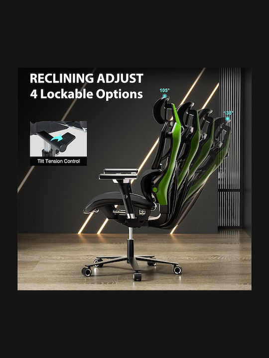 Eureka Ergonomic Typhon Artificial Leather Gaming Chair with Adjustable Arms Green