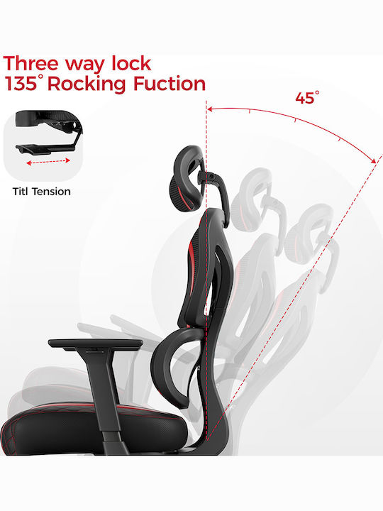 Eureka Ergonomic Norn Καρέκλα Gaming Δερματίνης με Ρυθμιζόμενα Μπράτσα Κόκκινη