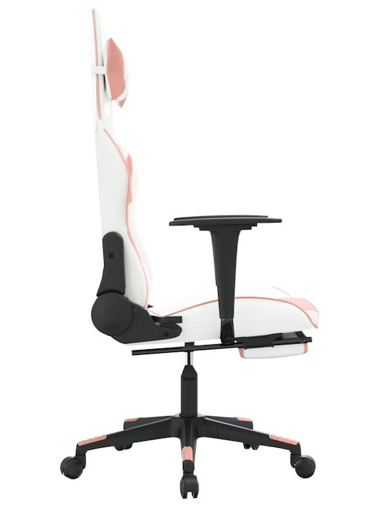 vidaXL 3143708 Καρέκλα Gaming Δερματίνης με Υποπόδιο Λευκό/Ροζ