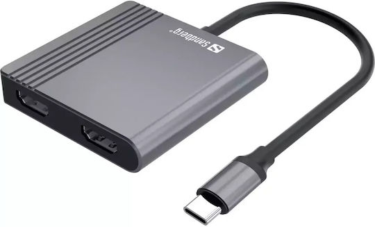 Sandberg Μετατροπέας USB-C male σε HDMI 2x female Γκρι 1τμχ 136-44