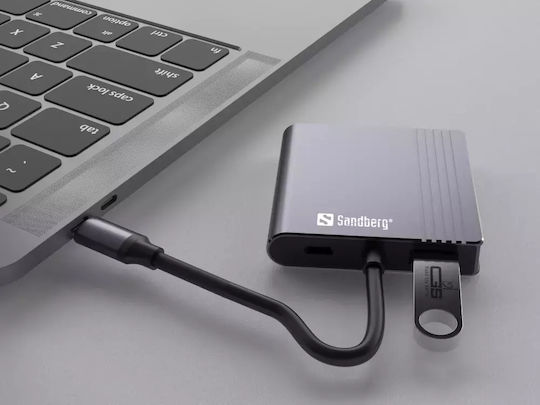 Sandberg Μετατροπέας USB-C male σε HDMI 2x female Γκρι 1τμχ 136-44